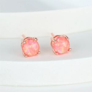 Opal Pink Rose Gold Round Stud Earrings